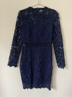 Eilly Bazar Sleeve Navy Lace Cocktail casual Promo party mini Dress size S